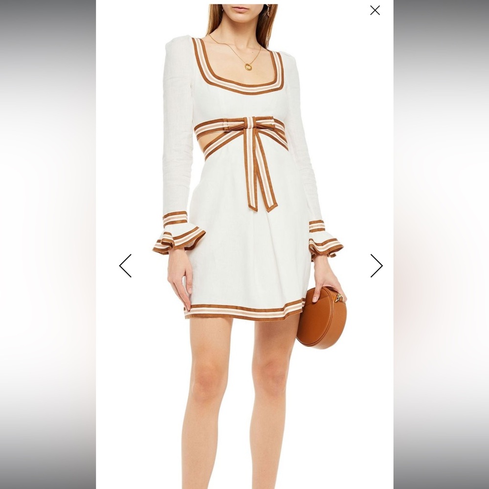 Zimmermann White Dress with Brown Trim